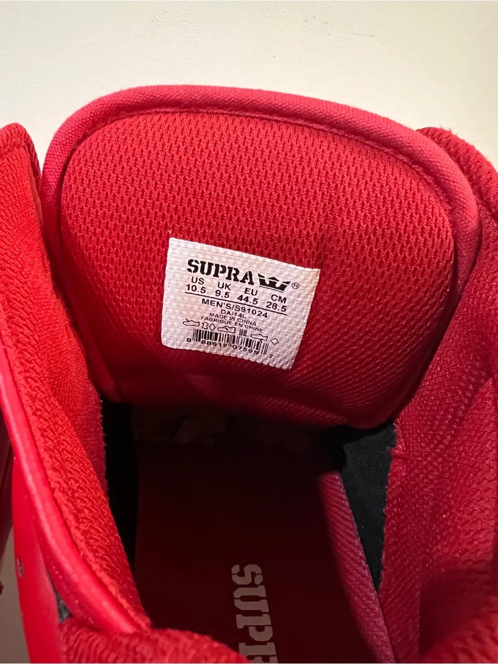 Rare SUPRA Vaider High Top Sneakers Men’s 10.5 Red White Skate Shoes S91024